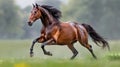 Observant and focused horse galloping freely in the vast expanse of an open field Royalty Free Stock Photo