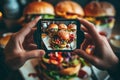 Observant Person taking photo tasty food. Generate Ai