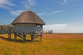 Observation cabin at lagoon landscape near Peninsula Zingst Fischland Darss, Germany