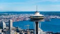 The observation deck of the Space Needle with Elliott bay in Seattle Washington