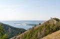 Observation deck on Strelnaya mount of Zhiguli mountains over the river. Royalty Free Stock Photo