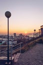 Observation deck with sunset and cityscape view Royalty Free Stock Photo