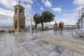 Observation deck on top of Mount Lycabettus with bell tower of Saint George\'s chapel, Athens, Greece Royalty Free Stock Photo