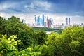 Observation deck and view of the skyscrapers of Moscow City, Vorobyovy Gory, Moscow Royalty Free Stock Photo