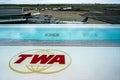 Observation desk and rooftop pool in TWA Hotel at the landmark TWA Flight Center building at the JFK Airport