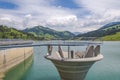 Observation ground over the lake in Longrin, Switzerland with a beautiful view to the hills