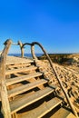 Observation point in dunes of Curonian spit, Nida, Klaipeda, Lithuania with view over sand dunes and Baltic sea.