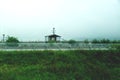 Observation post from South Korea at the barbed wire fenced border of the DMZ seperating North and South Korea