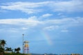 Observation small tower for lifeguard with rainbow seaside