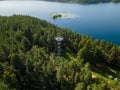 Observation tower overlooking Blatieji Lakajai in Lithuania, aerial