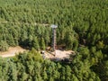 Observation tower overlooking Blatieji Lakajai in Lithuania, aerial