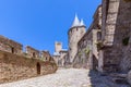 Observation towers and fortified walls of medieval castle of Carcassonne town Royalty Free Stock Photo