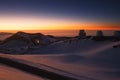 Observatories at Snowy Mauna Kea Summit Sunset Royalty Free Stock Photo