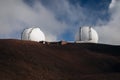 Observatories on top of Mauna Kea mountain on the Big Island of Hawaii, United States Royalty Free Stock Photo