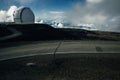 Observatories on top of Mauna Kea mountain on the Big Island of Hawaii, United States Royalty Free Stock Photo