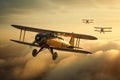 Observe a formation of vintage biplanes