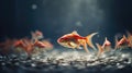 Observe a goldfish leading a pack of smaller fish, resembling a shark\'s fin. Ai Generated