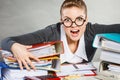 Obsessed female clerk at work. Royalty Free Stock Photo