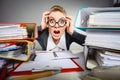 Obsessed female clerk at work. Royalty Free Stock Photo