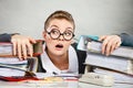 Obsessed female clerk at work. Royalty Free Stock Photo