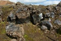 Obsidian rocks on Laugar-loop trail in Landmannalaugar,Iceland,Europe Royalty Free Stock Photo