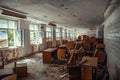 Obsolete room interior with old broken wooden furniture on old abandoned house Royalty Free Stock Photo