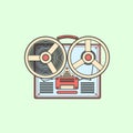 Obsolete tape recorder with two bobbins. Vector lineart illustration