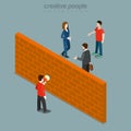 Obstacle between customer and PR marketing flat isometric vector