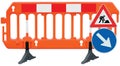 Obstacle detour barrier fence roadworks barricade, orange red white luminescent stop signal road gnworks mandatory keep right sign Royalty Free Stock Photo