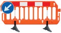 Obstacle detour road barrier fence roadworks barricade, orange red and white stop signal, mandatory keep left UK road sign Royalty Free Stock Photo