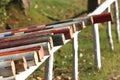 Obstacles barriers in row at an equestrian centre Royalty Free Stock Photo