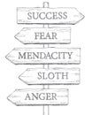 Obstacles to Success. Fear, mendacity, sloth, anger. Royalty Free Stock Photo