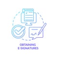 Obtaining e-signatures blue gradient concept icon