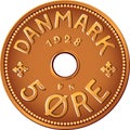 Obverse of Danish 5 ore coin