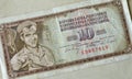 Obverse of 10 dinars banknote issued by Yugoslavia