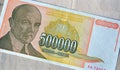 Obverse of 500.000 dinars paper banknote issued by Yugoslavia0