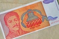 Obverse of 50.000 dinars paper banknote issued by Yugoslavia0