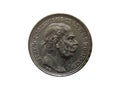 Obverse of Hungary coin 1 korona 1915 with inscription meaning FRANZ JOSEPH I D.G. EMPEROR OF AUSTRIA AND KING OF HUNGARY.