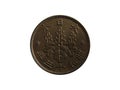 Obverse of Japan coin 1 sen 1938 with inscription meaning JAPAN 13TH YEAR OF SHOWA. Isolated in white background. Royalty Free Stock Photo