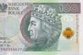 Obverse of 100 polish zloty banknote Royalty Free Stock Photo