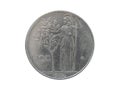 Obverse of pre-euro Italy coin 100 lire, isolated in white background.