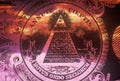 Obverse (reverse) side of National Seal of the United States, a pyramid with all seeing eye of providence - Novus Ordo Seclorum Royalty Free Stock Photo