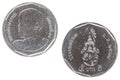 A obverse and reverse side of Thailand 5 Baht coin