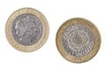 Obverse and reverse sides of the British Two pound coin Royalty Free Stock Photo