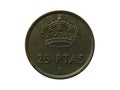 Obverse of Spain coin 25 pesetas minted from 1982 till 1984, type KM# 824.