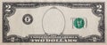 Obverse of 2 US dollar banknote with empty midle area Royalty Free Stock Photo