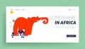 Obvious Complicated Problem Landing Page Template. Huge Red Elephant Trumpet in Room or Office Stand near Potted Plants