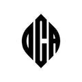 OCA circle letter logo design with circle and ellipse shape. OCA ellipse letters with typographic style. The three initials form a