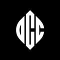 OCC circle letter logo design with circle and ellipse shape. OCC ellipse letters with typographic style. The three initials form a