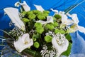 An occasional bouquet of white flowers